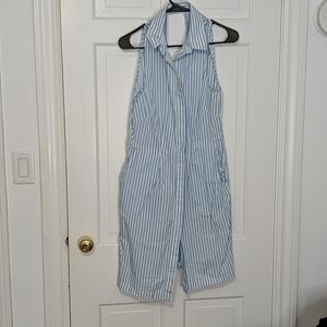 Blue and white button-down dress